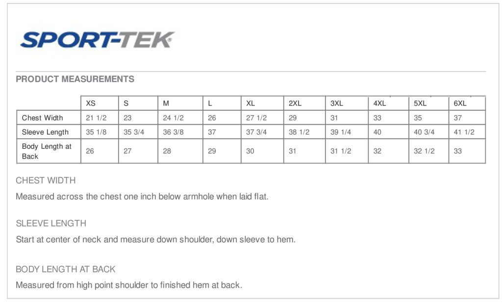 SportTek Size Chart