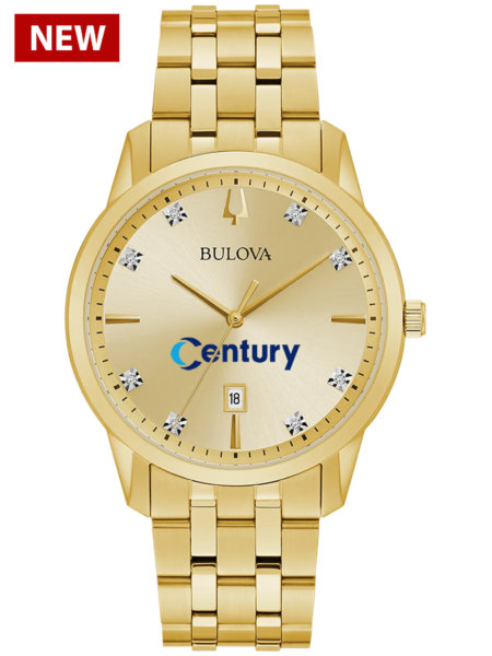 Gold Tone Bulova Custom Logo Watch with 8 diamonds