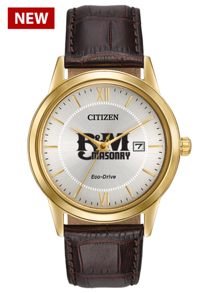 Gold Tone Citizen Custom logo watches with brown leather strap