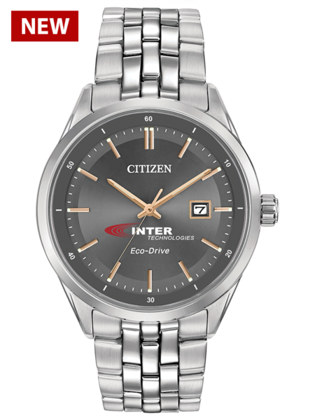 Silver-tone Citizen Custom Logo Watches with charcoal grey dial
