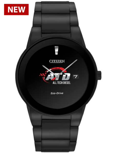 Citizen all black custom logo watch with stainless steel bracelet