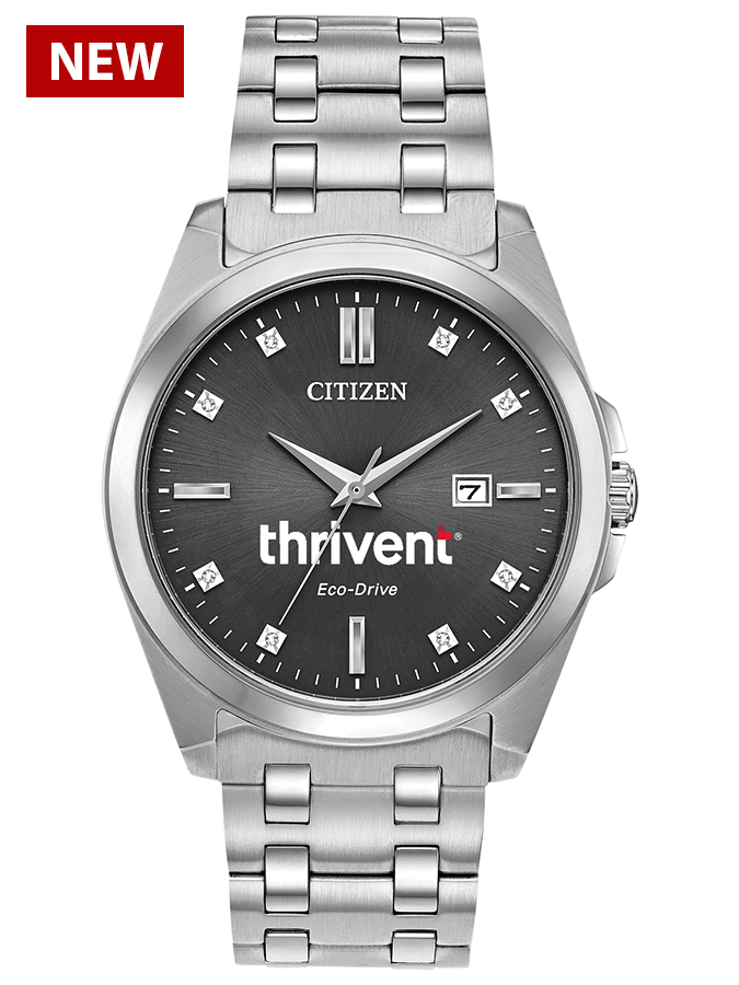 Silver Tone Citizen Custom Logo Watches with Charcoal Dial